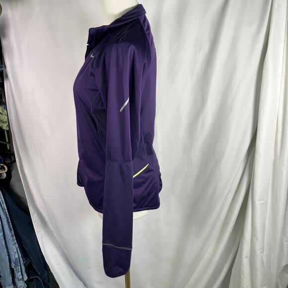 Nike Dri-Fit Full Zip Running Jacket Purple Lime M Reflective Pockets 384423-535 - Picture 9 of 16